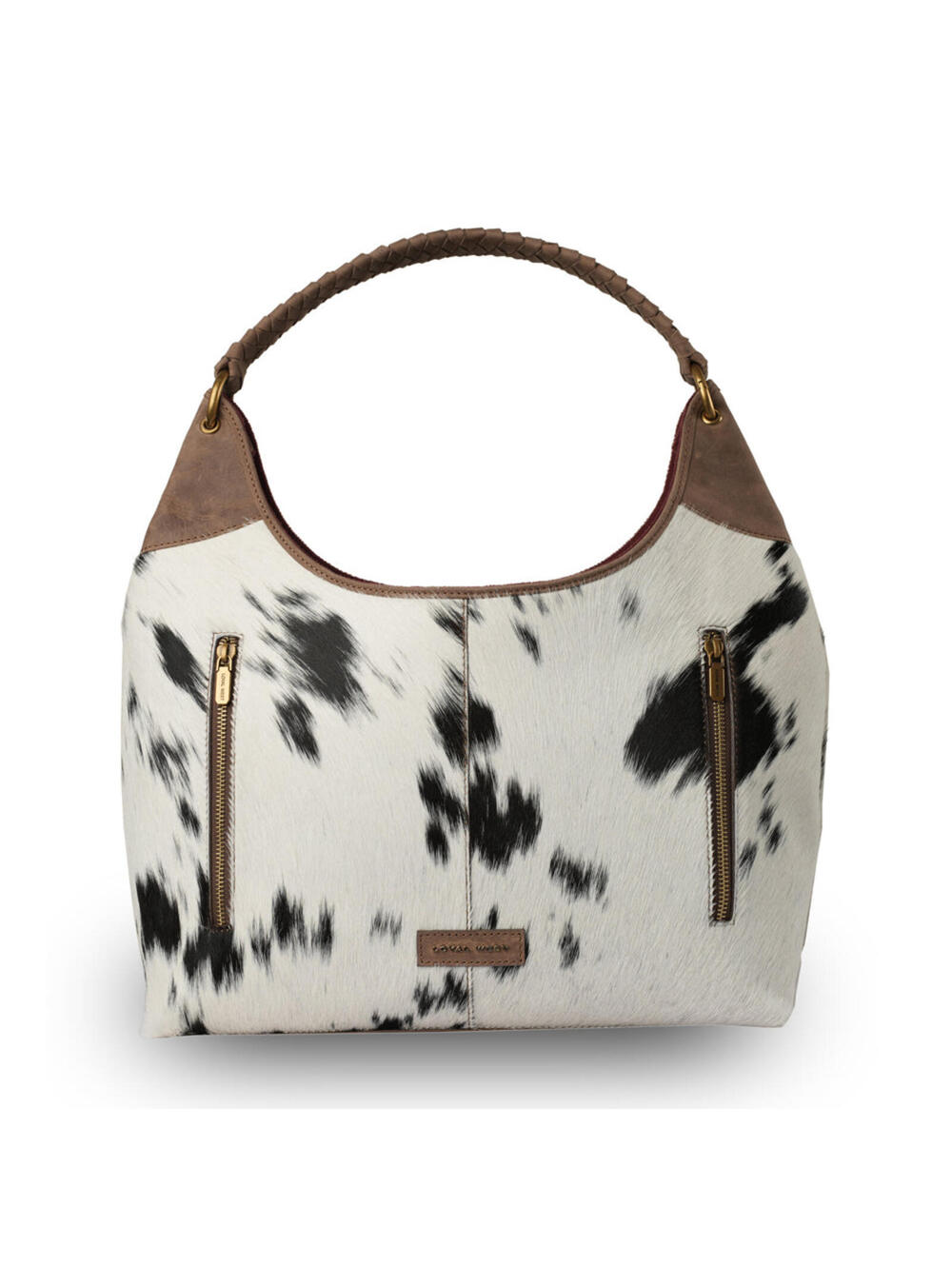 LW Large Purse - Black & White Cowhide with Oiled Brown Leather - Picture 5 of 8